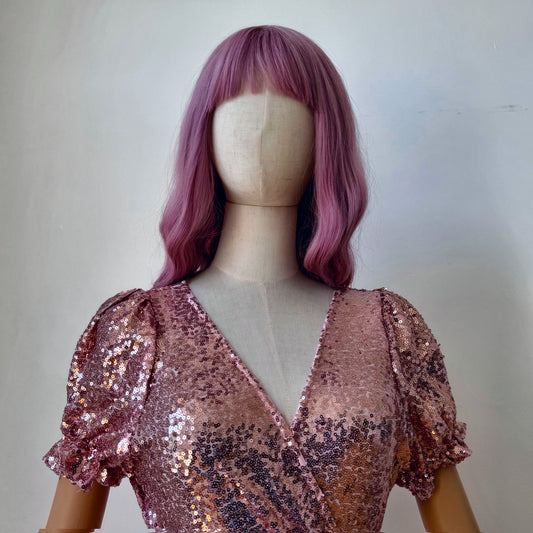 Sequined Copper Pink Wrap Dress