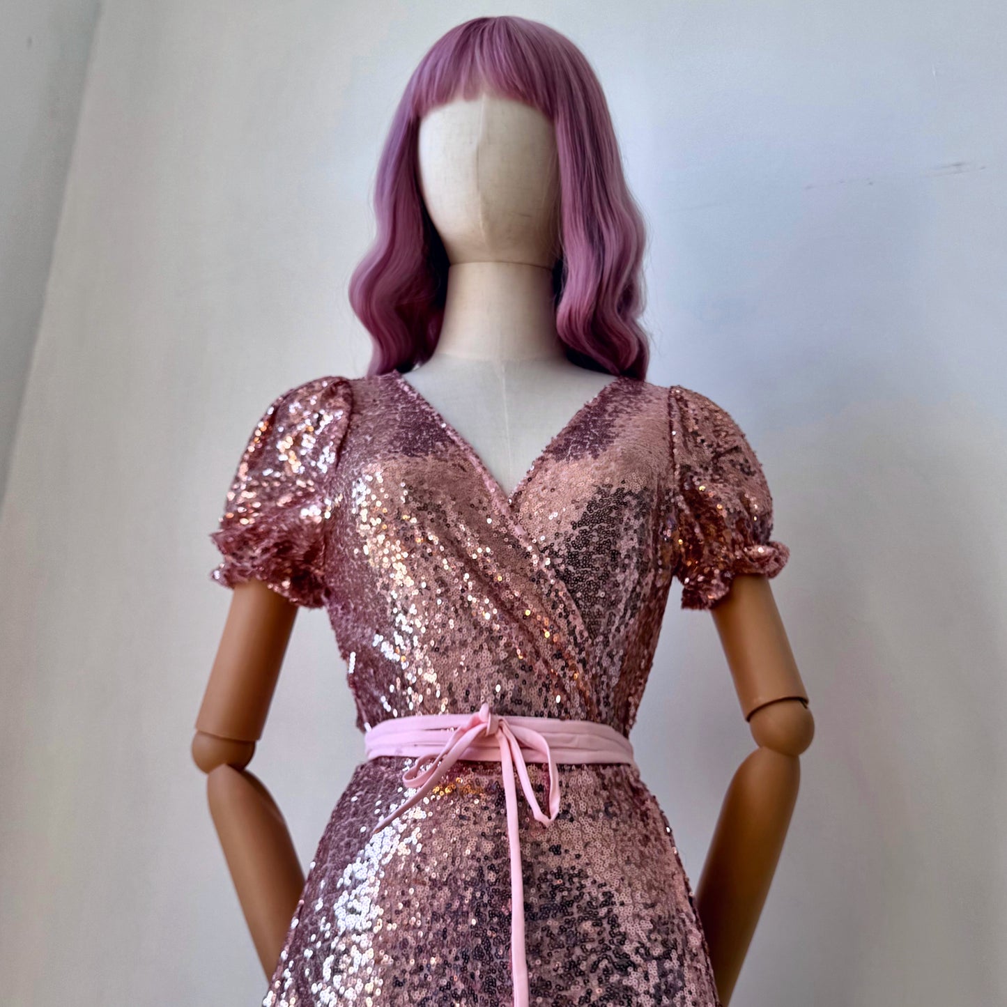 Sequined Copper Pink Wrap Dress
