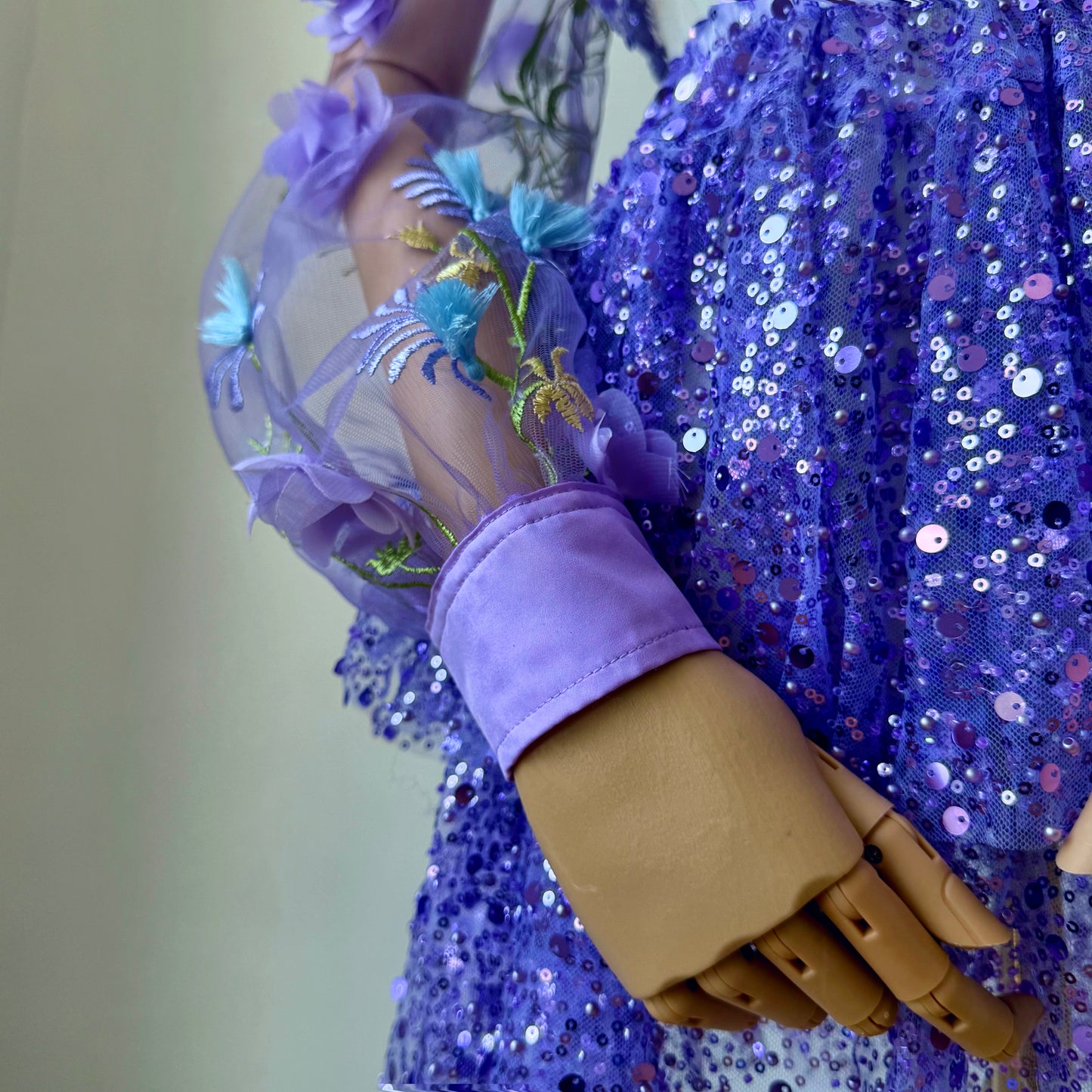Space Bae Sequined Lavender transparent Babydoll Skirt Crop Blouse Set