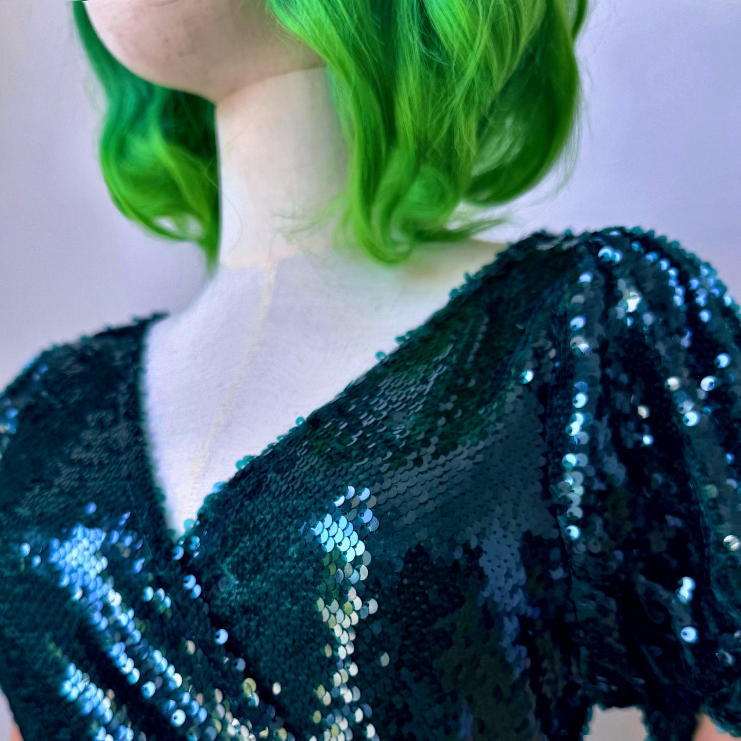 Shiny Sequined Dark Green Wrap Dress