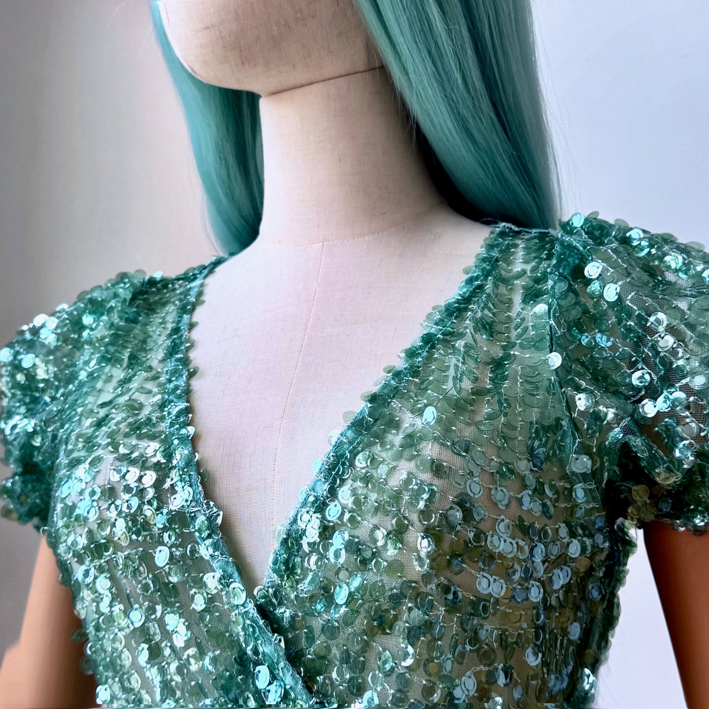 Shiny Sequined Pastel Green Wrap Dress