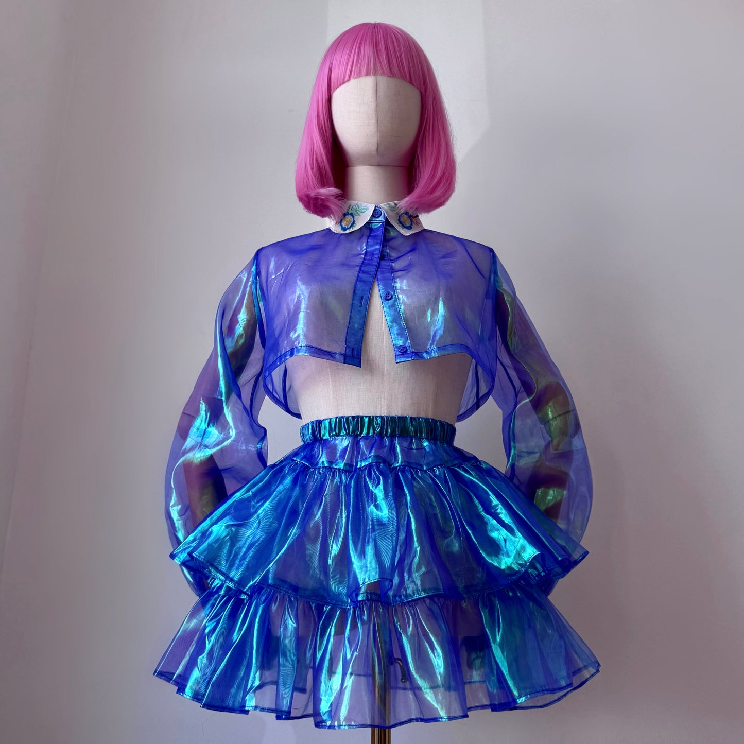 Space Bae Blue Iridescent Skirt Top Set