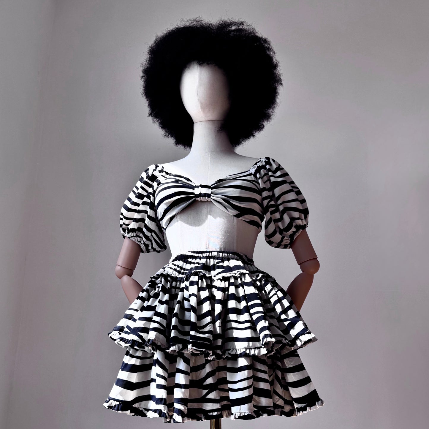 Tribe Master Black And White Puffy Sleeves Two Piece Set