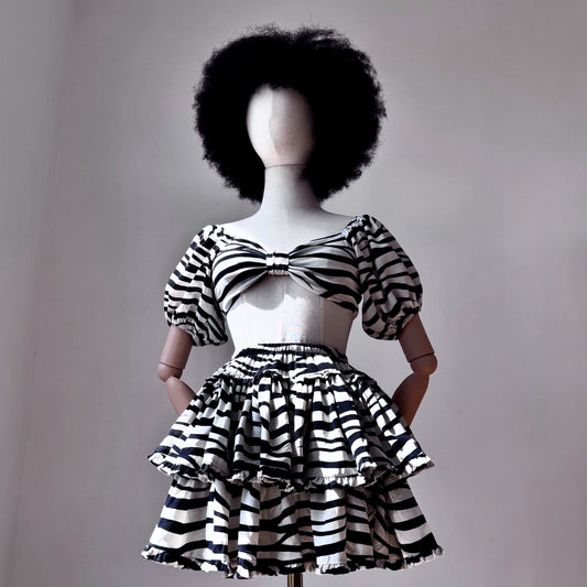Tribe Master Black And White Puffy Sleeves Two Piece Set