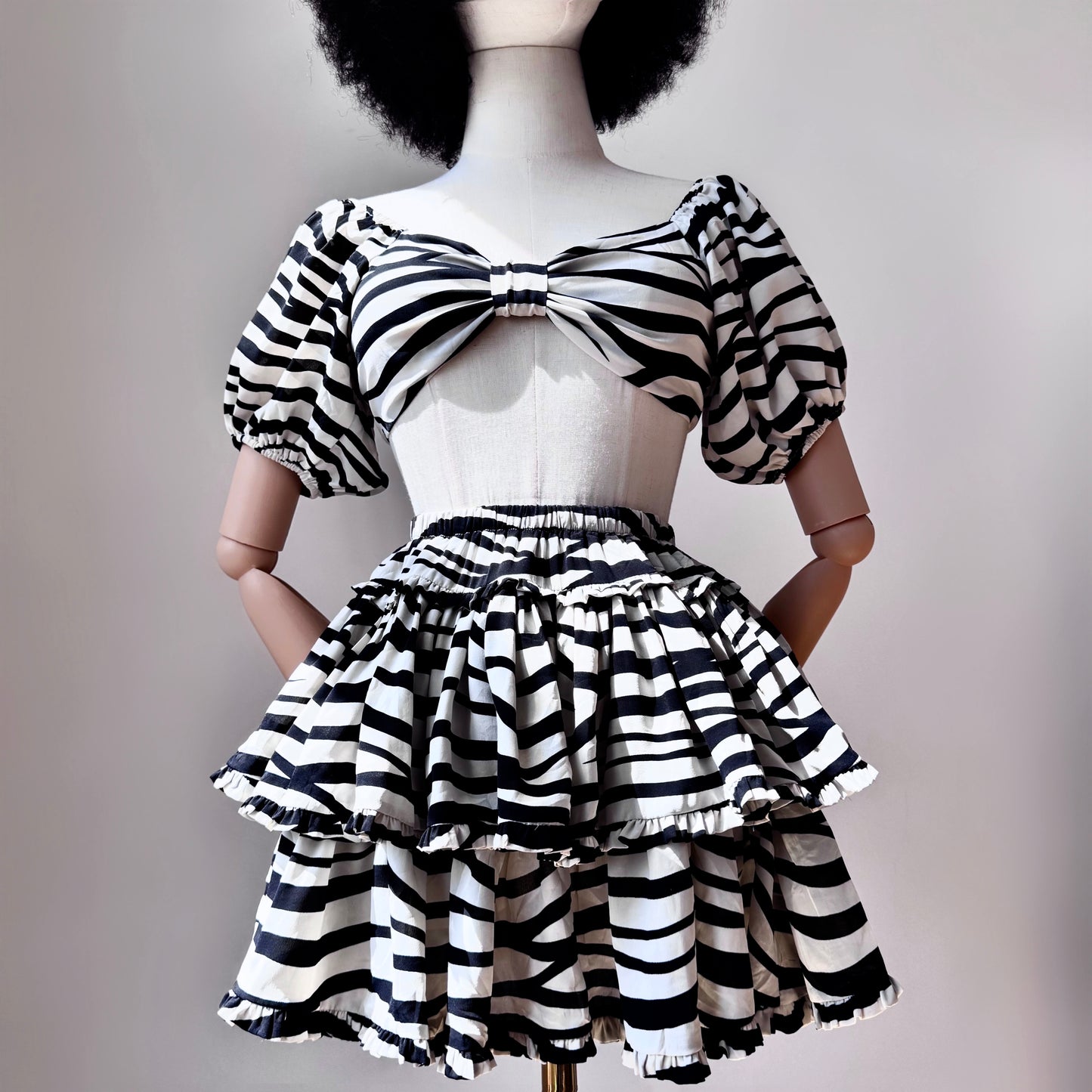 Tribe Master Black And White Puffy Sleeves Two Piece Set