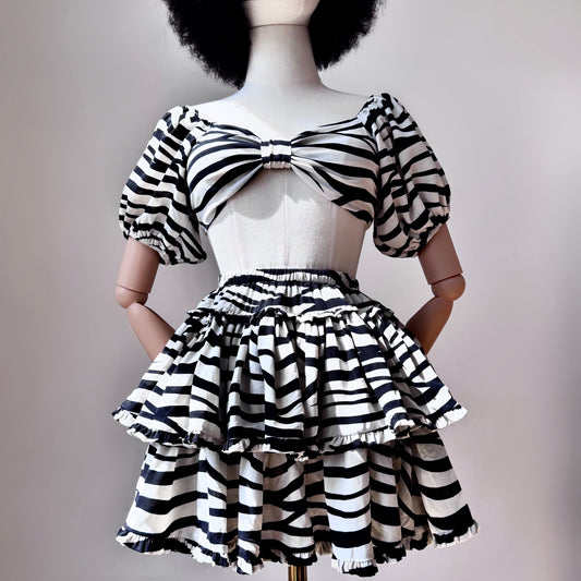 Tribe Master Black And White Puffy Sleeves Two Piece Set