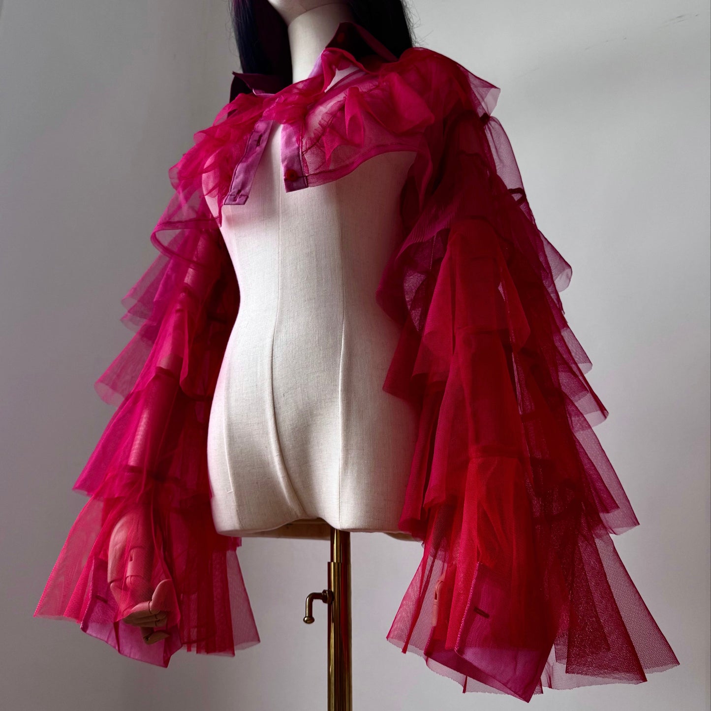 Deep Red Origami Princess Ruffled Shirt Blouse