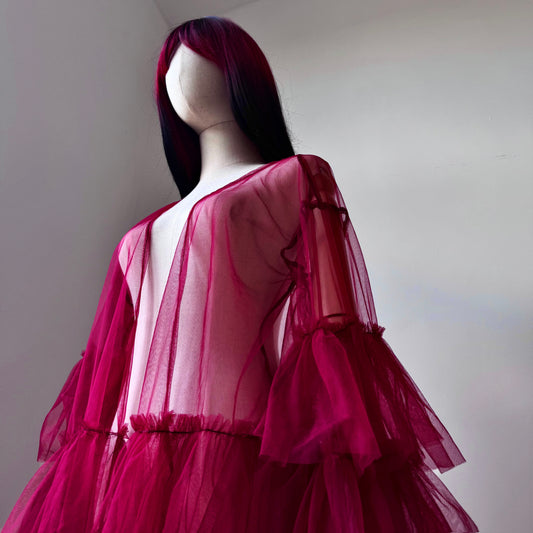 Wine Red Origami Queen Midi Ruffled Duster
