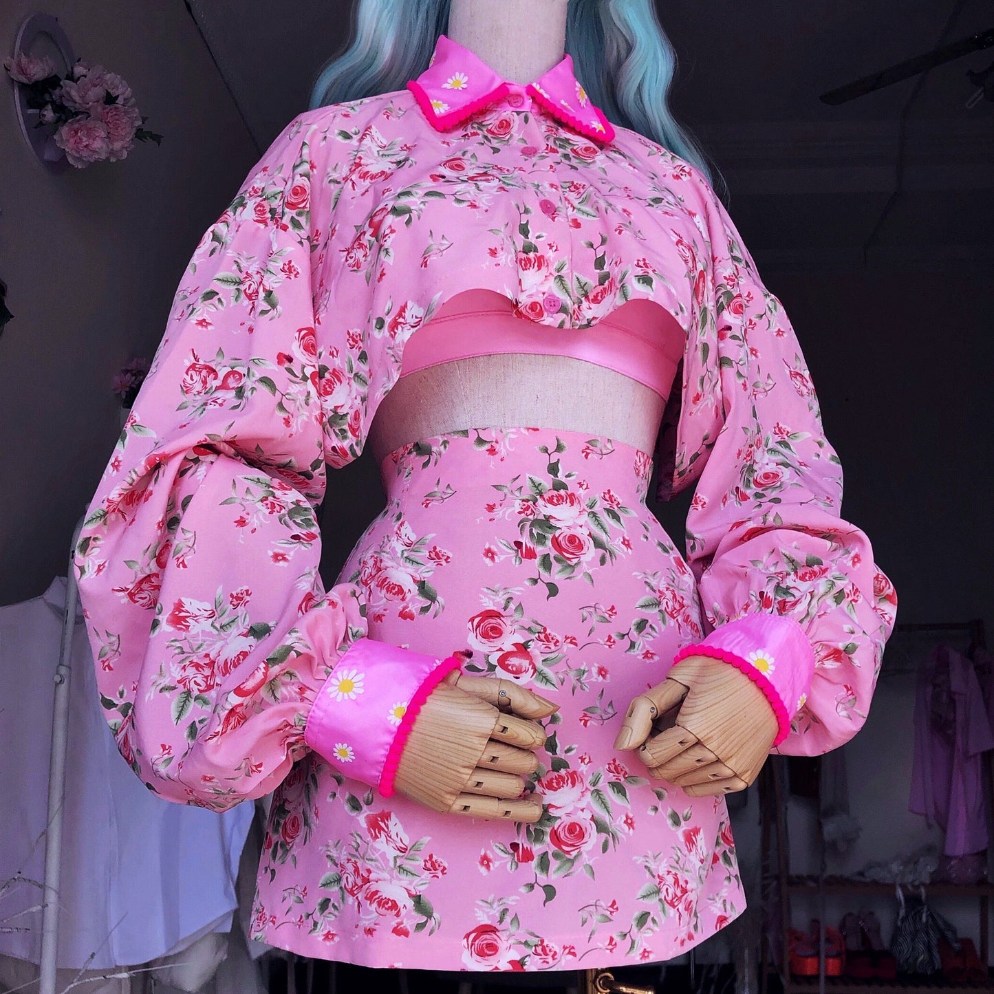 Floral Bae Pink 3 Piece Skirt Top Bralette Set