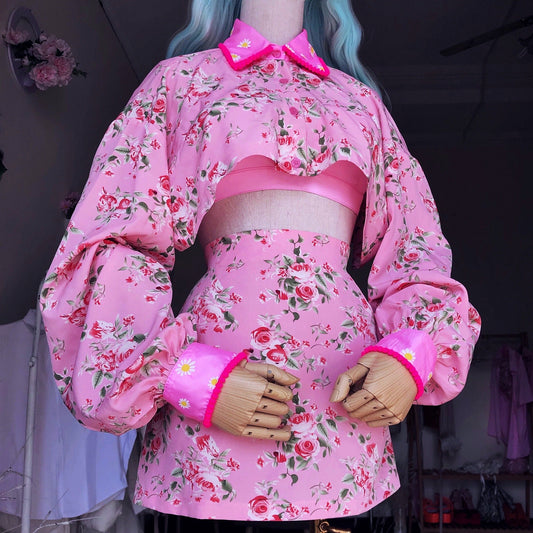 Floral Bae Pink 3 Piece Skirt Top Bralette Set