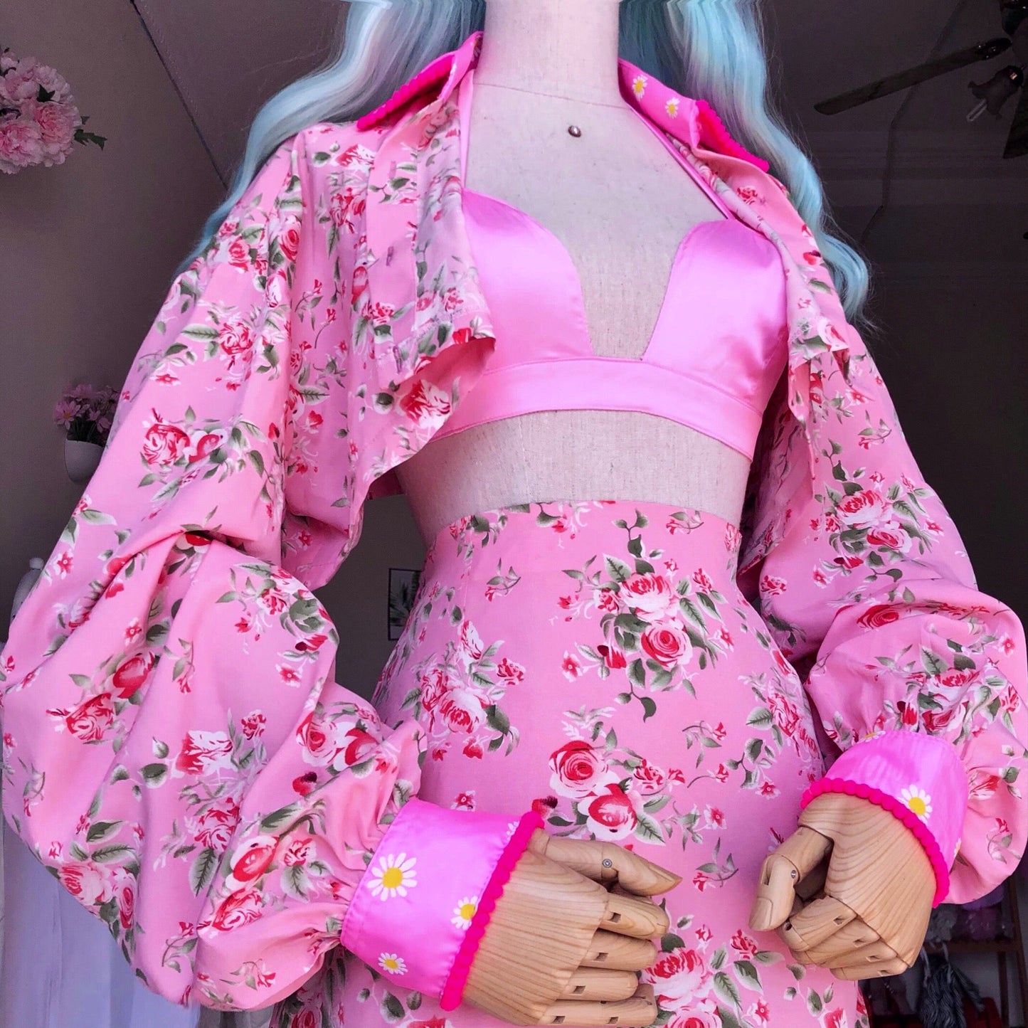 Floral Bae Pink 3 Piece Skirt Top Bralette Set