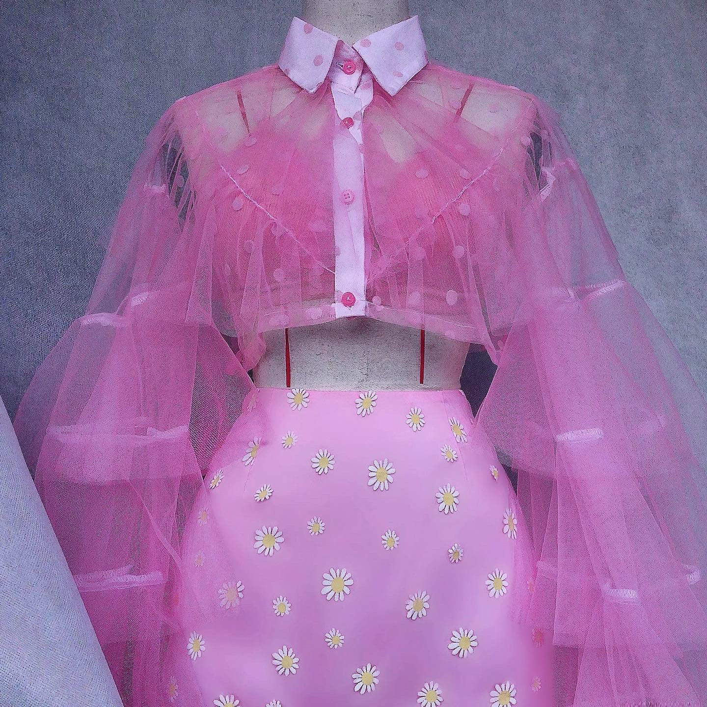 Origami Princess Pink Ruffled Skirt Crop Blouse Set